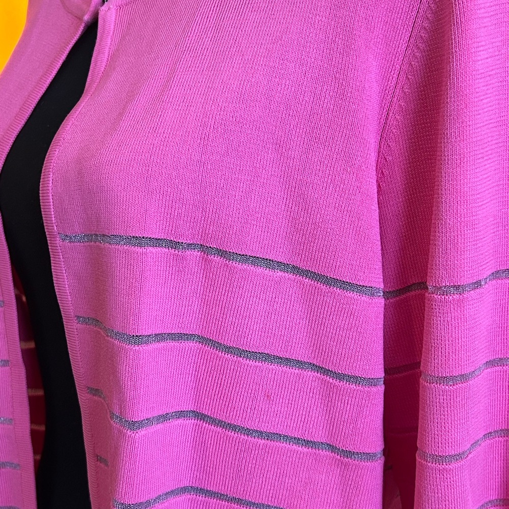 Peter Nygard Hot Pink Open-Front Cardigan with Sheer Silver Stripes - Picture 5 of 6